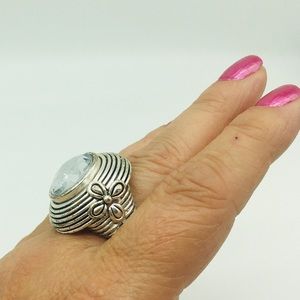Silver rhinestone statement adjustable fashion ring